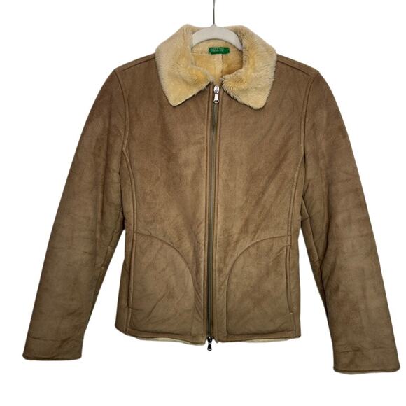 Benetton Jackets & Blazers - Vintage Benetton Cozycore Faux Shearling Biker Jacket XS | 70s Retro Aviator